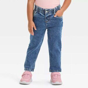 Cat & Jack Toddler Girls' Paperbag Denim Pants Dark Blue Size 3T Like New